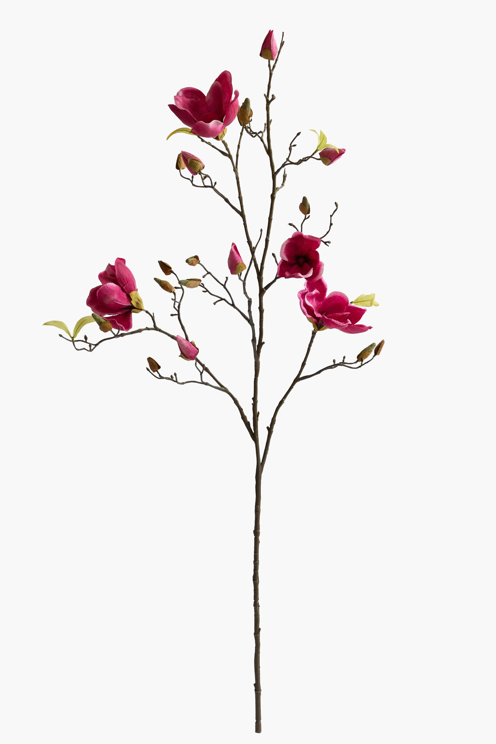 112cm Large Branch Yulan Magnolia - Red (Cotton Fabric, With Leaves)